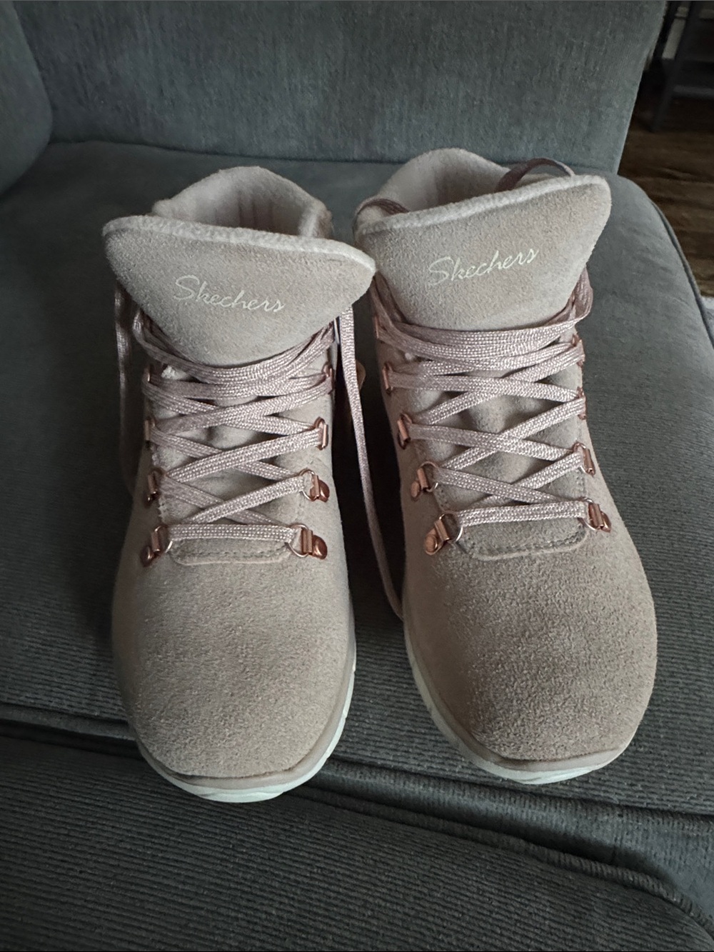 Skechers Women's Blush Taupe Lace-Up Ankle Booties
